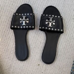 Tory Burch Black and Silver Studded Sandals